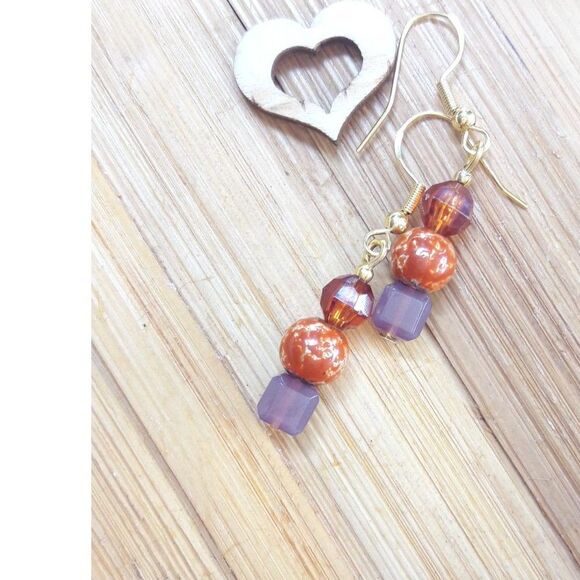 boho earrings 377#mfs Petite Orange earrings mushroom glass bead mix dainty earr - Picture 4 of 6